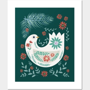 Folk Art Christmas Dove Posters and Art
